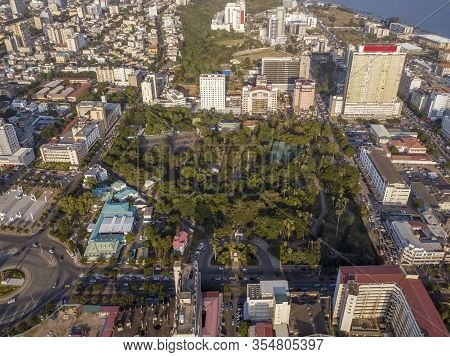 Aerial View Of Maputo Downtown With Tunduru Botanical Gardens, Mozambique