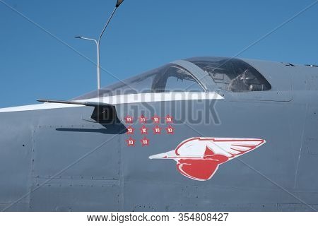 Military Background, Fighter Fuselage Against The Sky, Rivets, Red Star On The Armor. Military Equip