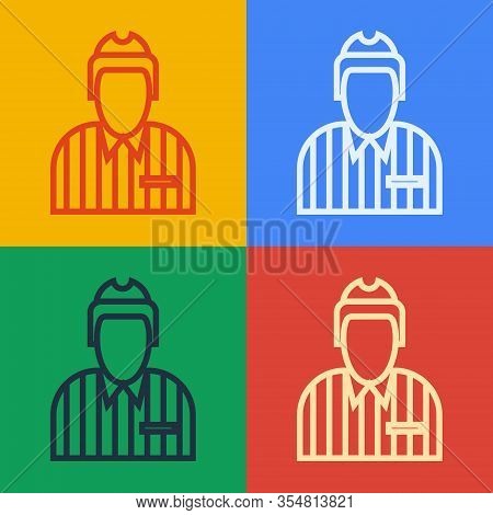 Pop Art Line Hockey Judge, Referee, Arbiter Icon Isolated On Color Background. Vector Illustration