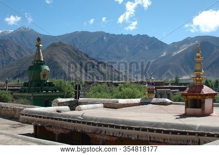 Mountain Landscape From The Tibetan Monastery Samye In The Suburb Of Lhasa, Tibet, China