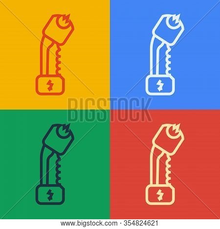 Pop Art Line Police Electric Shocker Icon Isolated On Color Background. Shocker For Protection. Tase