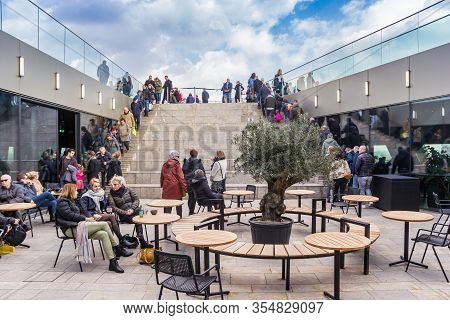 Groningen, Netherlands - March 07, 2020: Rooftop Restaurant On The Upper Floor Of The Forum In Groni
