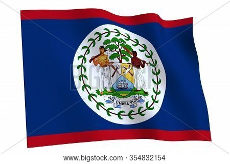 Belize Flag, 3d Render. Flag Of Belize Waving In The Wind, Isolated On White Background.