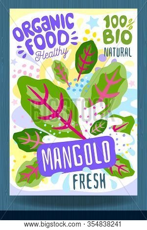 Abstract Splash Food Label Template. Colorful Brush Stroke. Vegetables, Herbs, Package Design. Mango