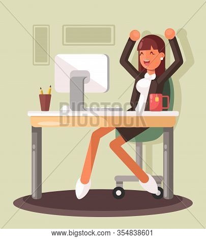 Young Businesswoman Working On A Laptop On A New Business Idea. Successful Business Idea Concept. Fl