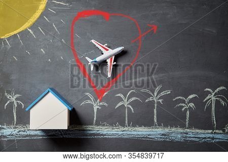 Booking Tickets Online. Reservation In Advance. House Rent And Summer Holiday Concept. Airplane Depa