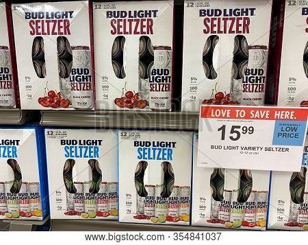 Orlando, Fl/usa-3/7/20: A Display Of Boxes Of Bud Light Seltzer On A Display Shelf Of A Publix Groce
