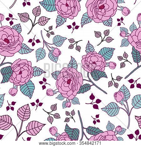 Roses Bloosom-flowers In Bloom Seamless Repeat Pattern Classic Rose Pattern Background In Pink, Maro