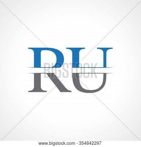 Abstract Letter Ru Logo Design Vector Template. Creative Blue And Grey Colors Ru Letter Logo Design
