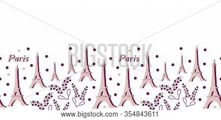 Eiffel Tower And Lavender Flowers Border-love In Parise. Eiffel Tower And Lavender Pattern Backgroun