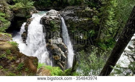 High View Of Nooksack Falls In Washington State