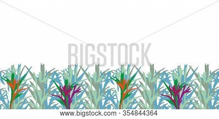 Modern Fern Border-virgin Forest Illustration Seamless Repeat Pattern.fern Shapes And Shades Pattern