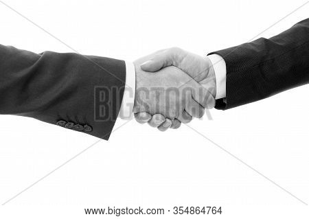 Handshake Deal. Handshake Isolated On White. Business Agreement. Contract Or Cooperation. Companions