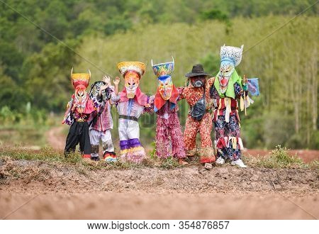 Phi Ta Khon Festival Ghost Mask And Colorful Costume Fun Traditional Thailand Mask The Show Art And 