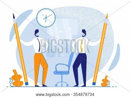 Informational Flyer Effective Time Management. Most Efficient Use Time. Men Suits Proudly Stand In O