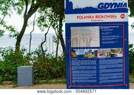 Gdynia, Poland - June 27, 2019: Tourist Information Board On Picnic Area Polanka Redlowska In Gdynia