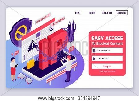Blocked Web Page Access Internet Censorship Bypassing Isometric Website Design With Chained Ip Addre