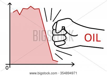 The Stock Exchange Chart Falls Under The Blow Of A Fist. Black- And- White Drawing Of The Stock Mark