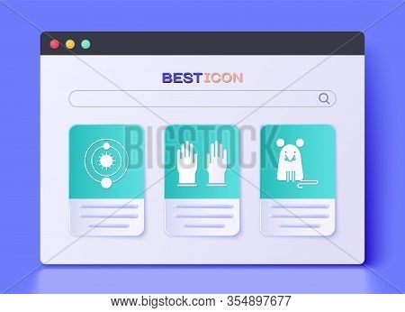 Set Rubber Gloves, Solar System And Rat Icon. Vector