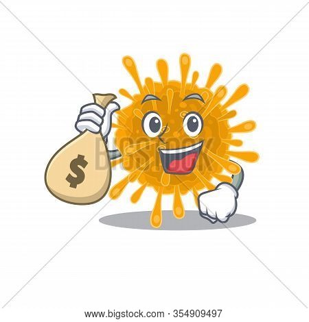 Smiley Rich Coronaviruses Cartoon Character Bring Money Bags