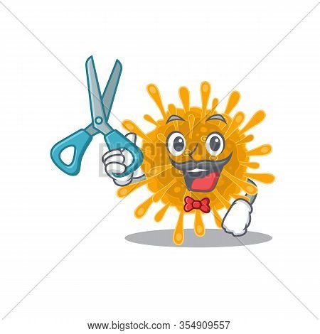 Cool Barber Coronaviruses Mascot In Design Style