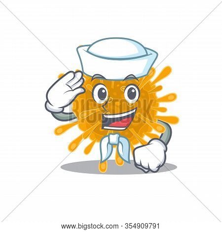 Cute Coronaviruses Sailor Cartoon Character Wearing White Hat