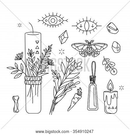 Isolated Symbol Of Shaman, Herbal Healer, Wicca. Pagan, Occult Or Esoteric Set