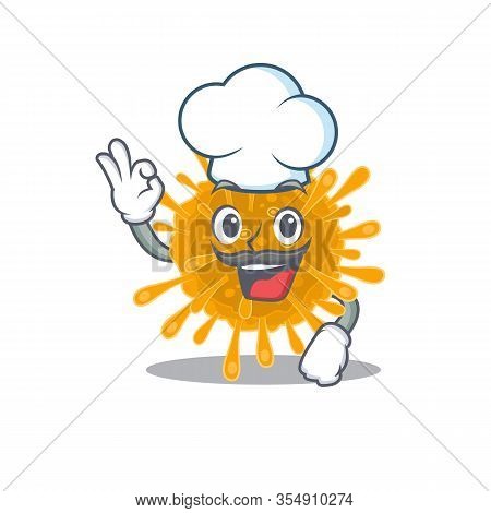 Cute Coronaviruses Cartoon Character Wearing White Chef Hat