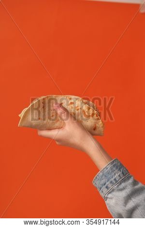 National Food Concept. Mexican National Food Tacos Or Tatar National Food - Kystyby In Hand On An Or