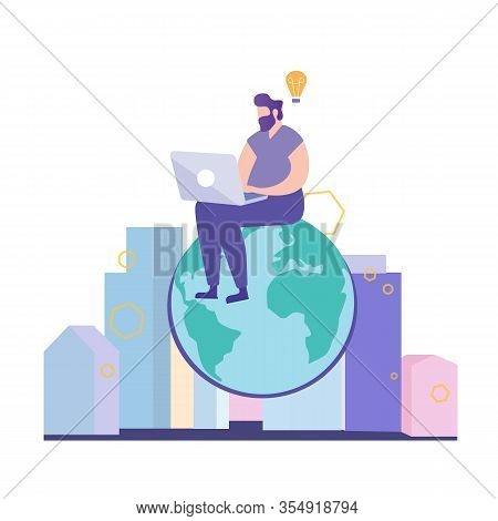 Man Work On Laptop. Generation Idea. Creating Business Ideas. New Technologies. Work At Laptop. Turn