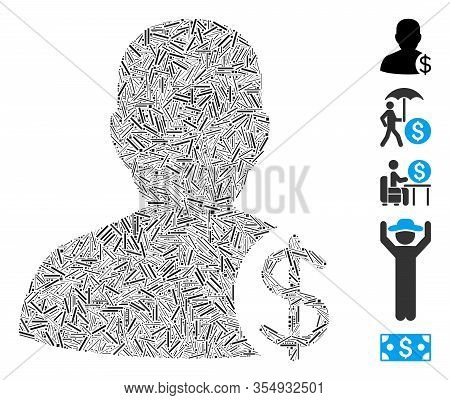 Line Mosaic Based On Dollar Account Client Icon. Mosaic Vector Dollar Account Client Is Created With