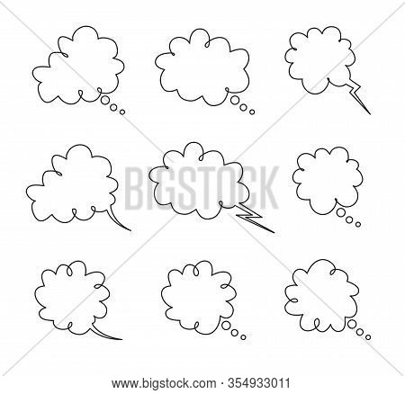 Vector Set Of Thought Thin Line Bubbles Isolated On White Background. Space For Thinking Or Speech T