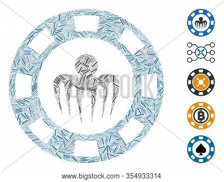 Hatch Mosaic Based On Monster Casino Chip Icon. Mosaic Vector Monster Casino Chip Is Designed With R