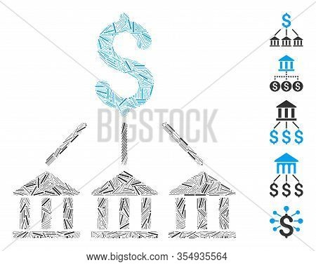 Dash Mosaic Based On Bank Association Icon. Mosaic Vector Bank Association Is Designed With Scattere