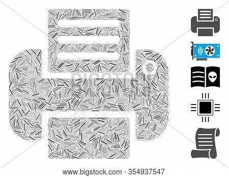 Line Mosaic Based On Printer Icon. Mosaic Vector Printer Is Created With Randomized Line Spots. Bonu