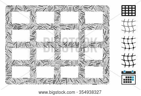 Line Mosaic Based On Grid Icon. Mosaic Vector Grid Is Created With Random Line Dots. Bonus Icons Are