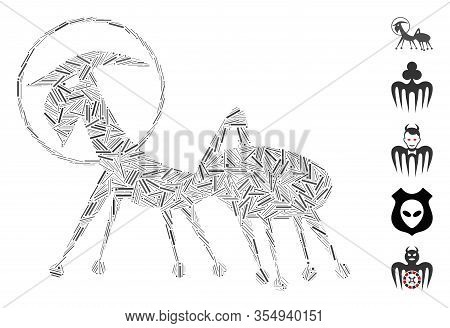 Line Mosaic Based On Creature Skafandr Icon. Mosaic Vector Creature Skafandr Is Created With Random 
