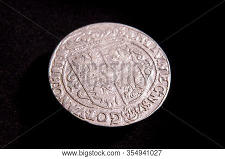 Grand Duchy Of Lithuania Silver Coin Ort On The Black Background