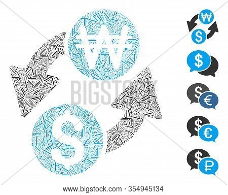 Dash Mosaic Based On Dollar Korean Won Exchange Icon. Mosaic Vector Dollar Korean Won Exchange Is De