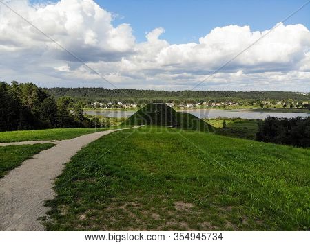 Aerial View Of Pypliai Mound In Kacergine Town, Lithuania