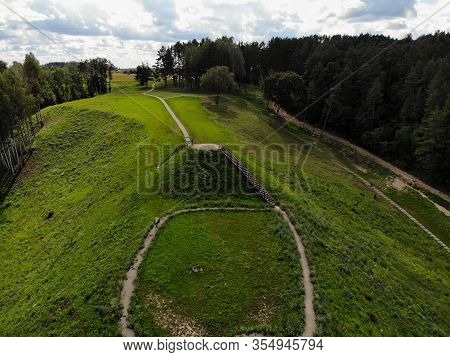 Aerial View Of Pypliai Mound In Kacergine Town, Lithuania