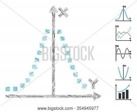 Dash Mosaic Based On Gauss Plot Icon. Mosaic Vector Gauss Plot Is Designed With Random Dash Dots. Bo
