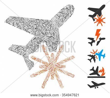 Hatch Mosaic Based On Aiplane Explosion Icon. Mosaic Vector Aiplane Explosion Is Formed With Scatter