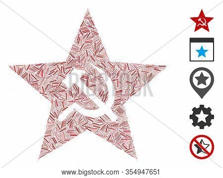 Dash Mosaic Based On Communism Star Icon. Mosaic Vector Communism Star Is Formed With Scattered Dash