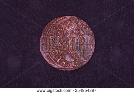 Ancient Grand Duchy Of Lithuania Coin Shilling Isolated On The Black Background