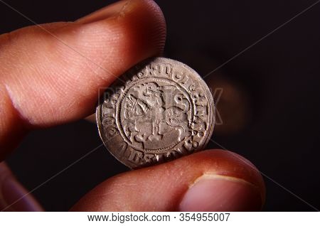 Collector Investigates Old Grand Duchy Of Lithuania Coin  Half-grosz