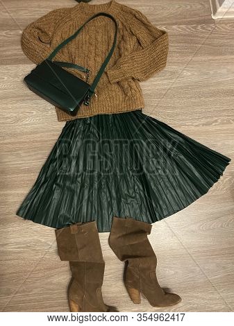 Clothes Are Lying On The Floor, As If It Were Dressed By A Man. Options For Dresses For A Man Or A W