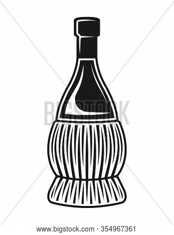 Fiasco Bottles Of Wine Vector Isolated Object Or Design Element In Vintage Black And White Style
