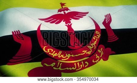 Brunei Flag Waving In The Wind. National Flag Of Brunei. Sign Of Brunei. 3d Rendering.