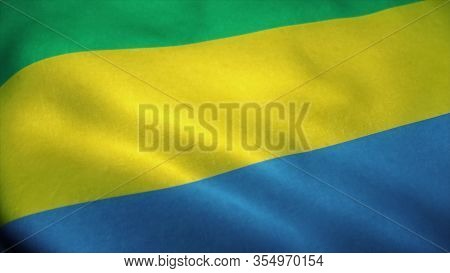 Gabon Flag Waving In The Wind. National Flag Of Gabon. Sign Of Gabon. 3d Rendering.